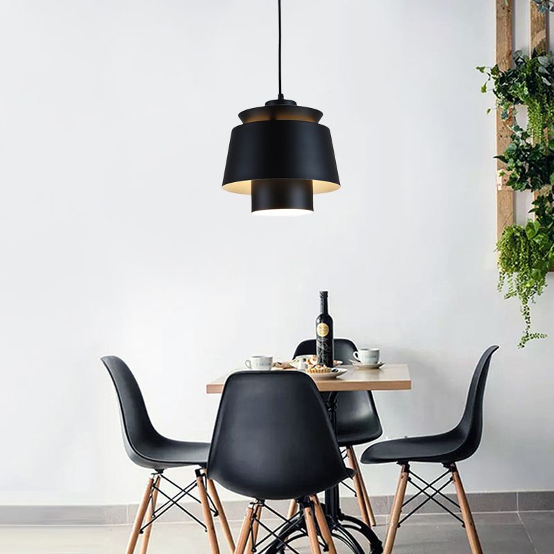 Lámpara de luz colgante de estilo modernista Metálico 1 cabezal Lámpara colgante de sala de estar en negro/gris