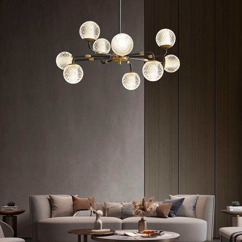 Contemporary Brass Glass Ball Chandelier Black Hanging Pendant for Bedroom