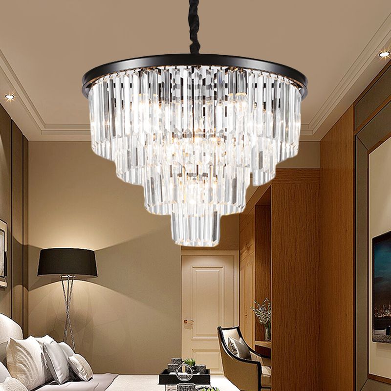 Zwart/goud verstelbare taps toelopende kroonluchter lamp Minimalistisch 6/9/15-licht kristal hangerverlichting, 19,5 "/23.5" /31,5 "W