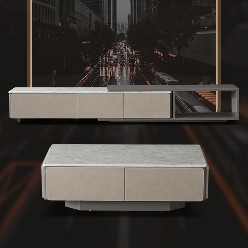 Contemporary Coffee Or End Table Marble with Storage Drawers Rectangle