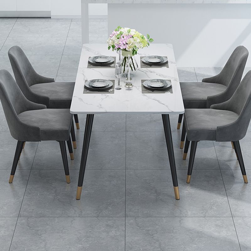 Stone Top Rectangle Dinette Table Traditional Luxury Metal Tripod Base Dining Table