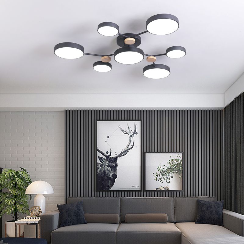Modern Round Ceiling Light Colorful Multi Light Flush Mount Light with Wood for Bedroom