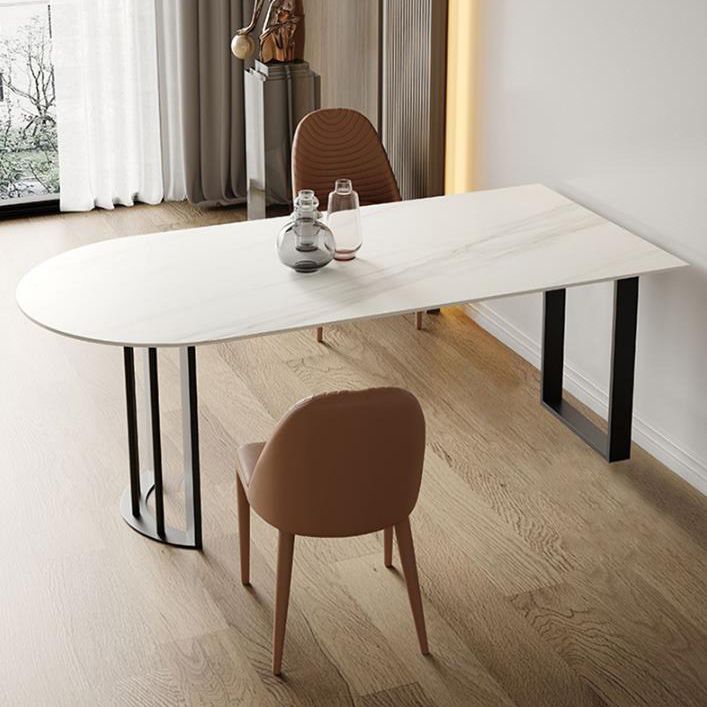 White Stone Top Dining Table Modern Dining Table with Sled Base