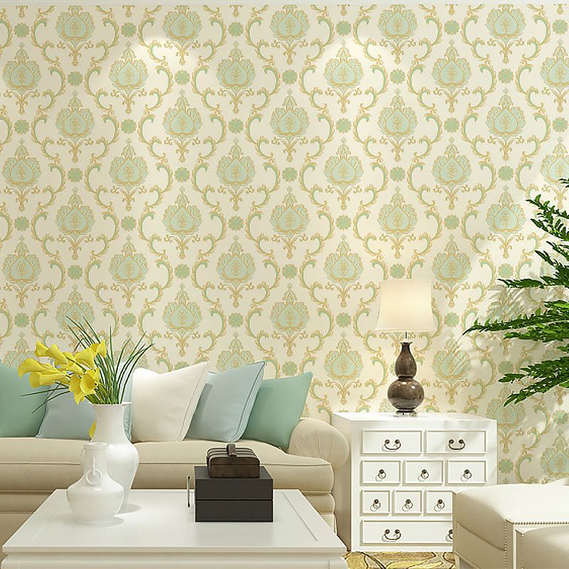Papier peint jacquard non encollé de 33 pi de long x 20,5 po de large, décor mural nostalgique de couleur douce pour chambre à coucher