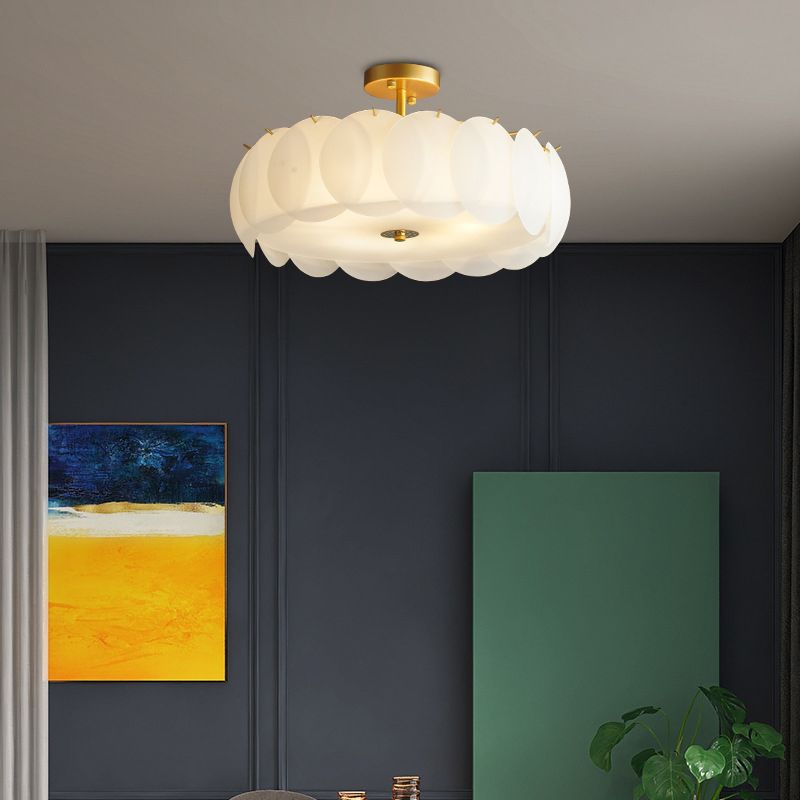Modern Style Drum Shape Flush Mount Glass Ceiling Light for Living Room