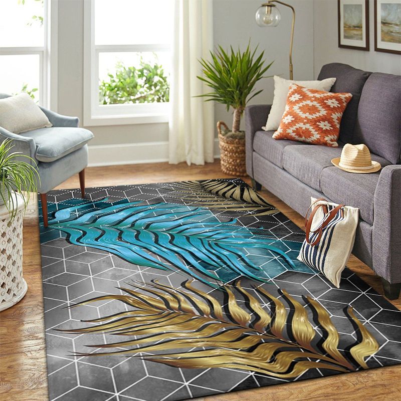 Gold Modern Rug Polyester Feather Rug Stain Resistant Rug for Home Decor