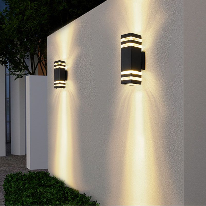 Modern Black Aluminum Wall Light Fixture 2-Light Outdoor Wall Sconce Light