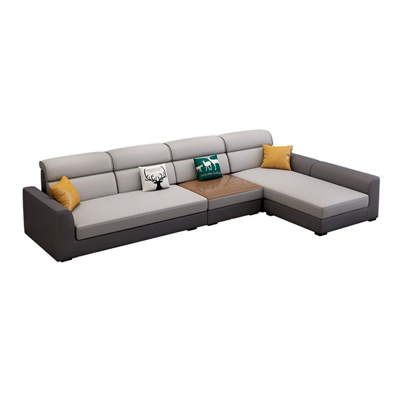 Faux Leather Square Tufted Sofa & Chaise Nordic Sewn Pillow Back Sofa