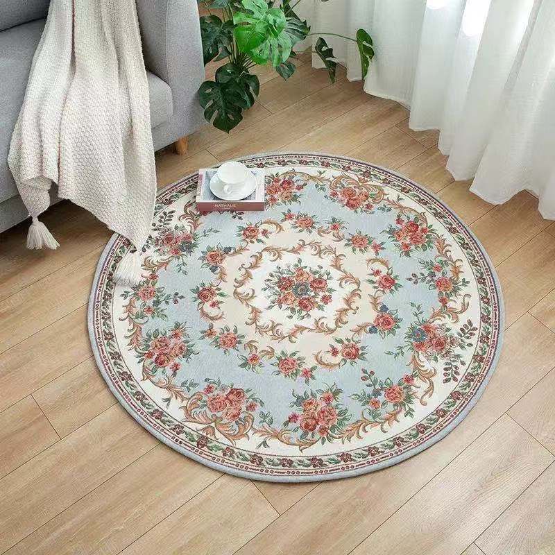 Green Traditional Rug Polyester Flowers Indoor Rug Washable Rug for Living Room