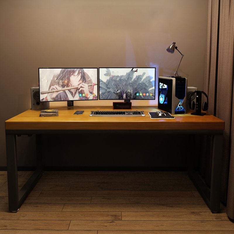 Industrial Gaming Desk Solid Wood Writing Desk with Metal Legs
