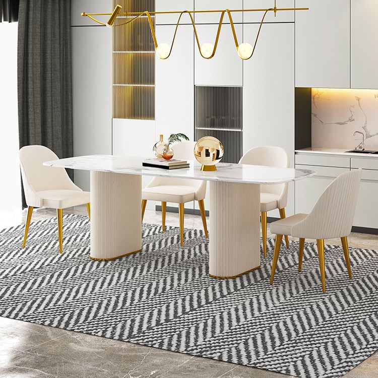 Sintered Stone Top Modern White Table for Restaurant Oval Dining Table Double Pedestal