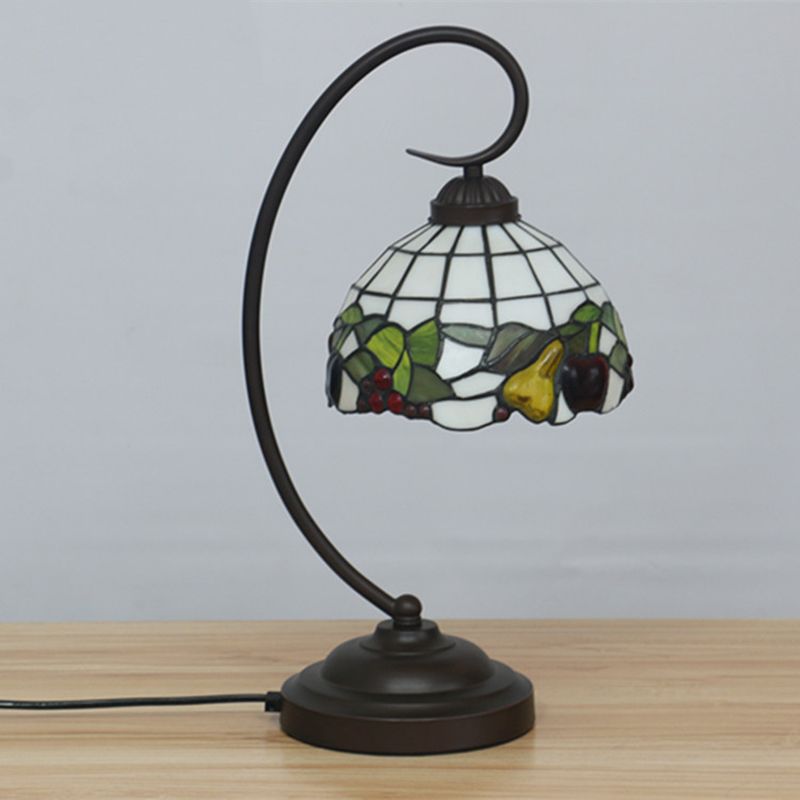 Cut Glass Dark Coffee Night Lighting Bowl 1 Light Mediterranean Desk Lamp with Fruit Pattern