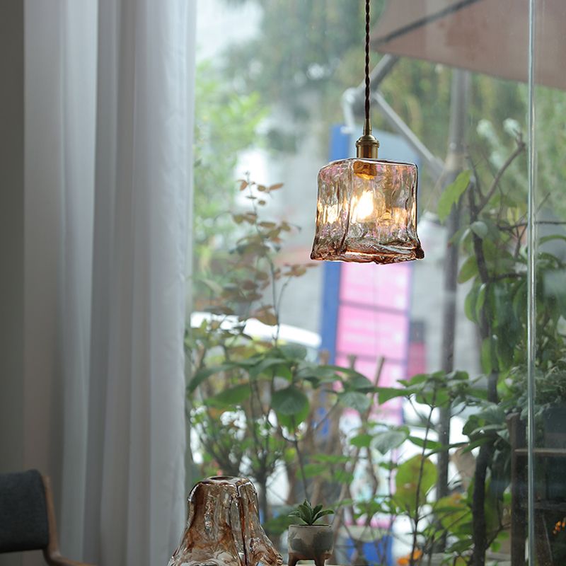 Industrial 1 Light Down Mini Pendant Copper Glass Hanging Light Kit for Dining Room