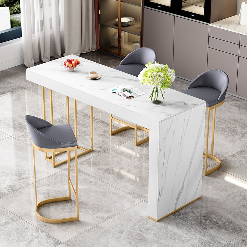 Sintered Stone Bistro Bar Table Rectangle White Bar Table with Storage