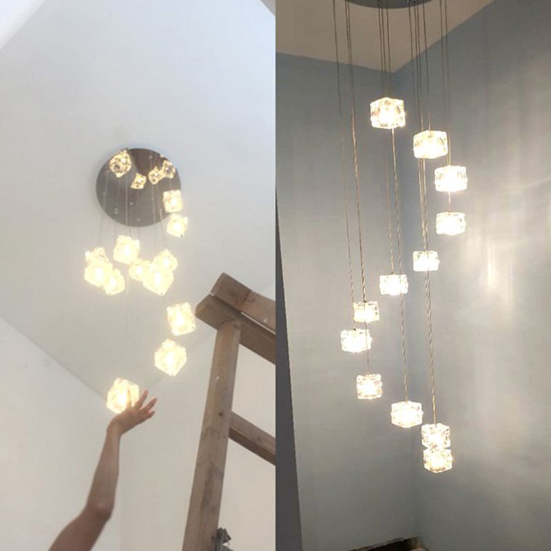 Spiral Square Multi Light Tipant Simplicity Glass Clear Glass 12 Heads Hanging Scale In Chrome