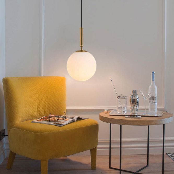 Modern Minimalist Design Globe Hanging Lamp Opal Frosted Glass Shade 1 Light  Pendant Light