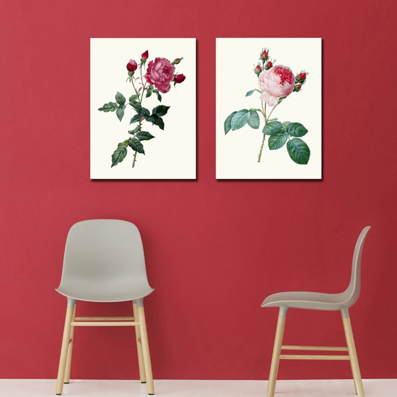 Light Color Rose Flower Pattern Wrapped Canvas Textured Modern Dining Room Painting