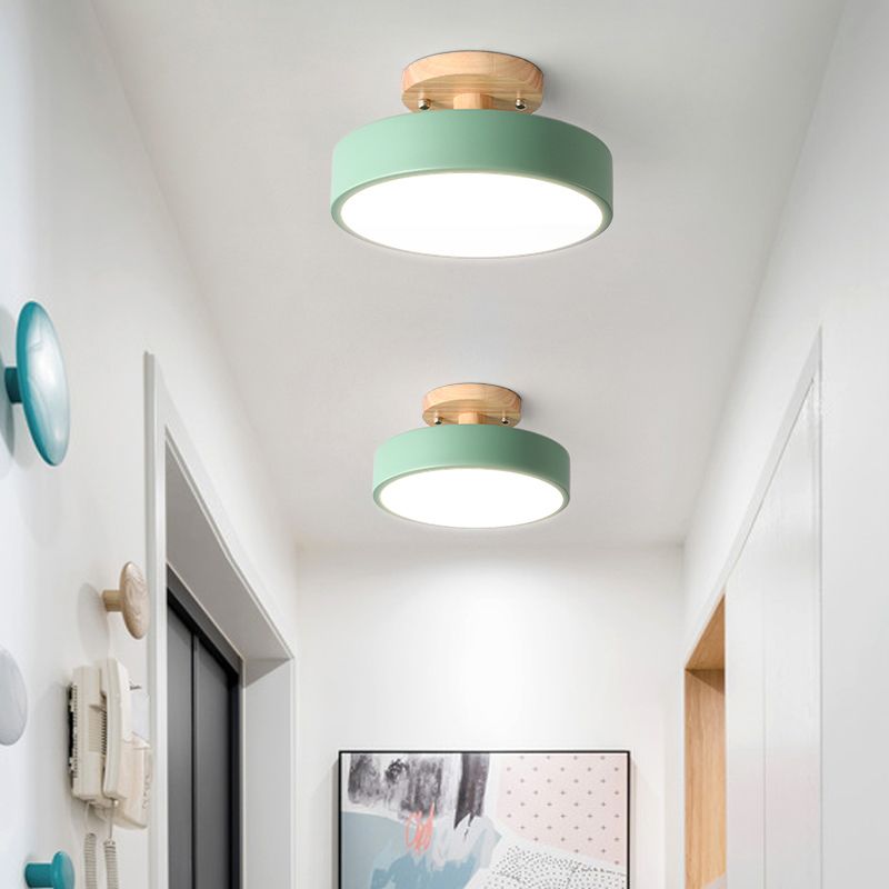 Lámpara de techo LED para pasillo Simplicity, iluminación de montaje semiempotrado de madera con pantalla acrílica redonda
