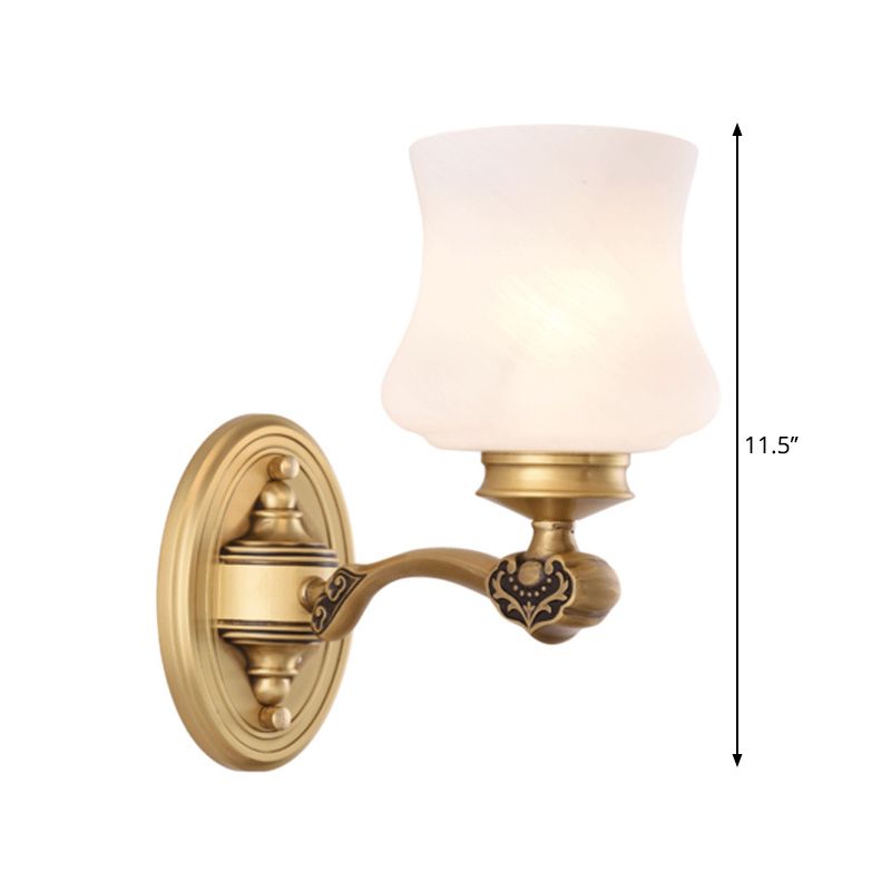 1 Bulb Surface Wall Sconce Country Urn Milky Glass Wall Lighting Ideas in Brass for Bedroom