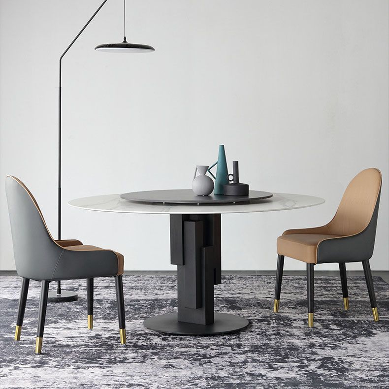 Round Modern Stone Table Standard Height Dining Table with Pedestal Base