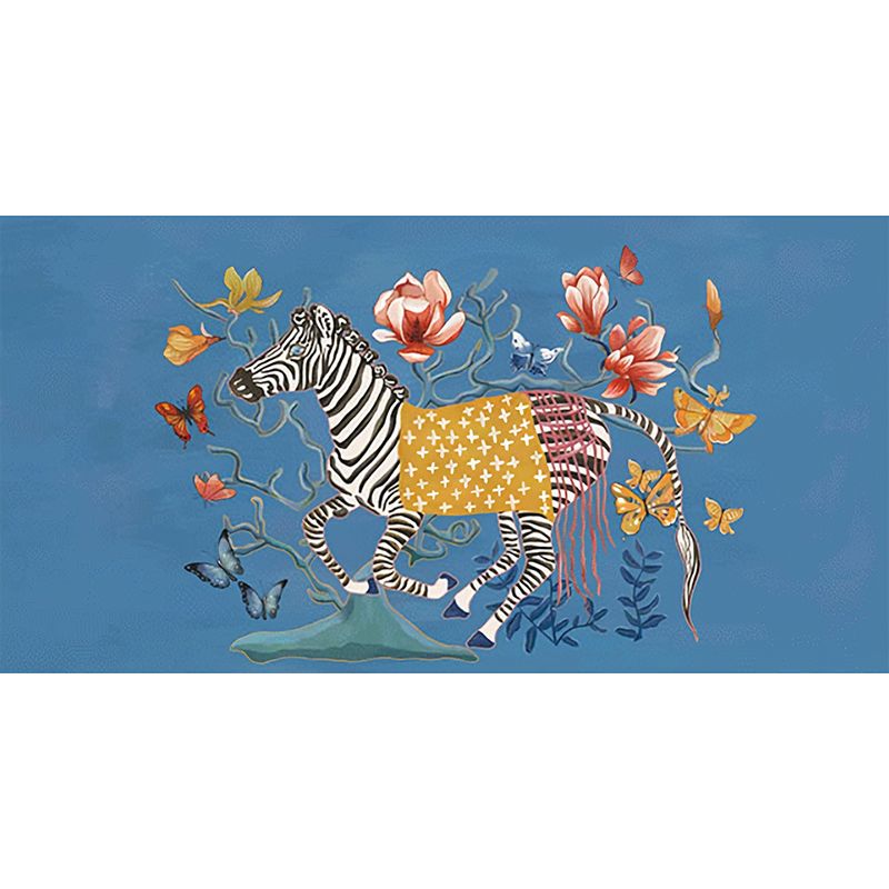 Classic Zebra and Flower Mural for Accent Wall, Big Wall Covering in Natural Color