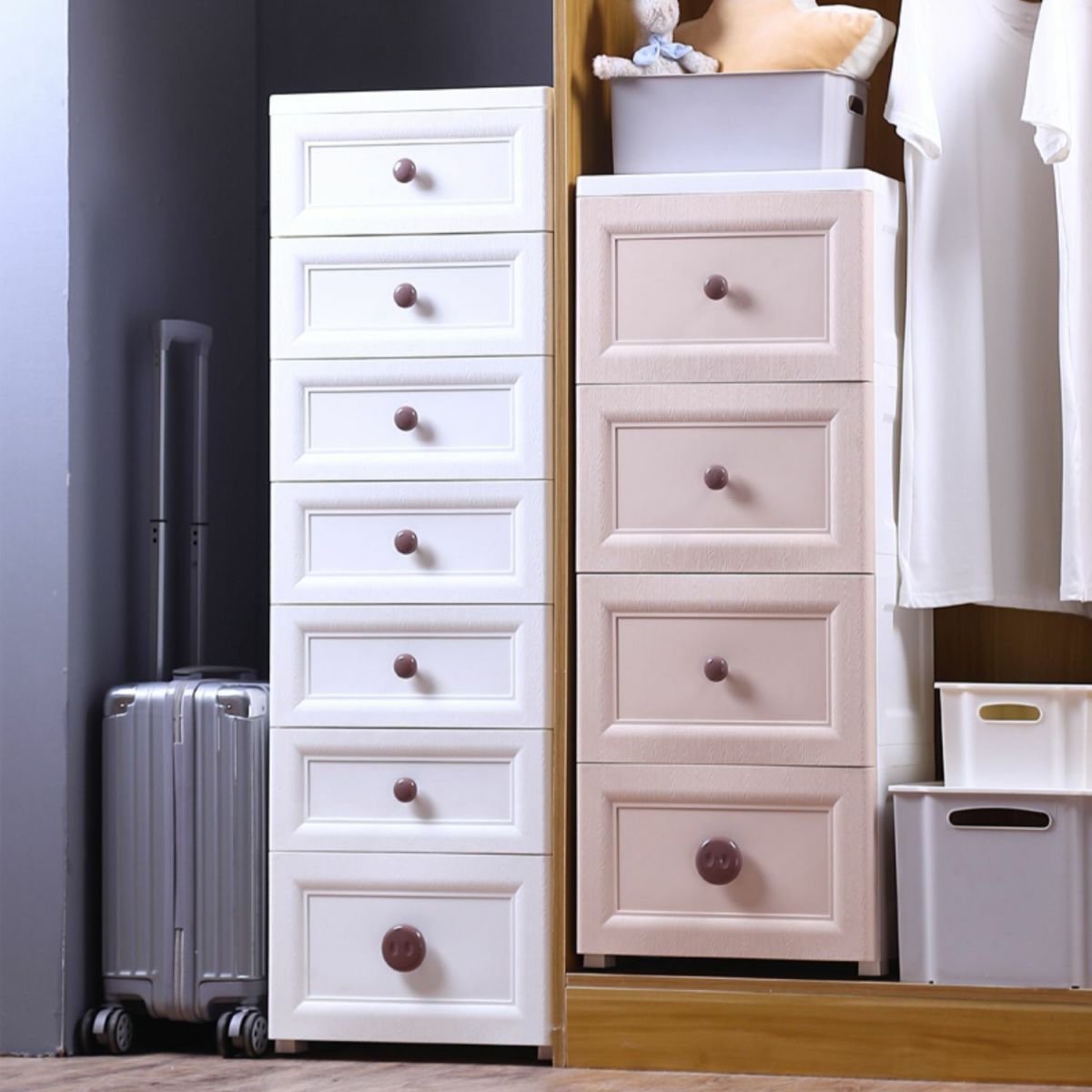 Plastic 5-drawer Storage Cabinet Modern Wardrobe Armoire with Legs