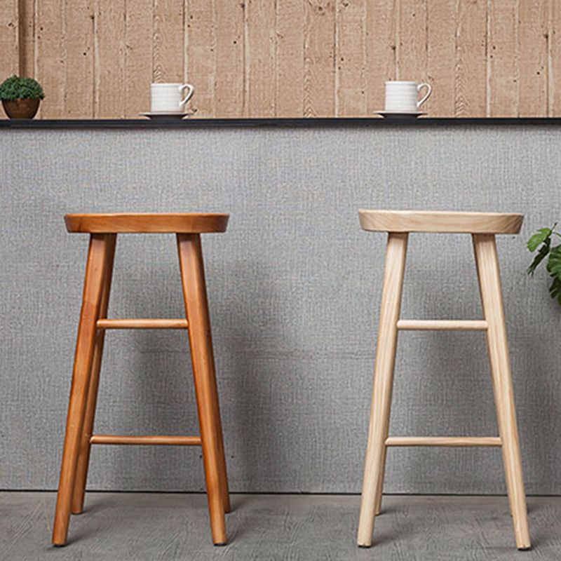 Industrial Armless Backless Counter Stool Rubber Wood Bar Stool with Pedal