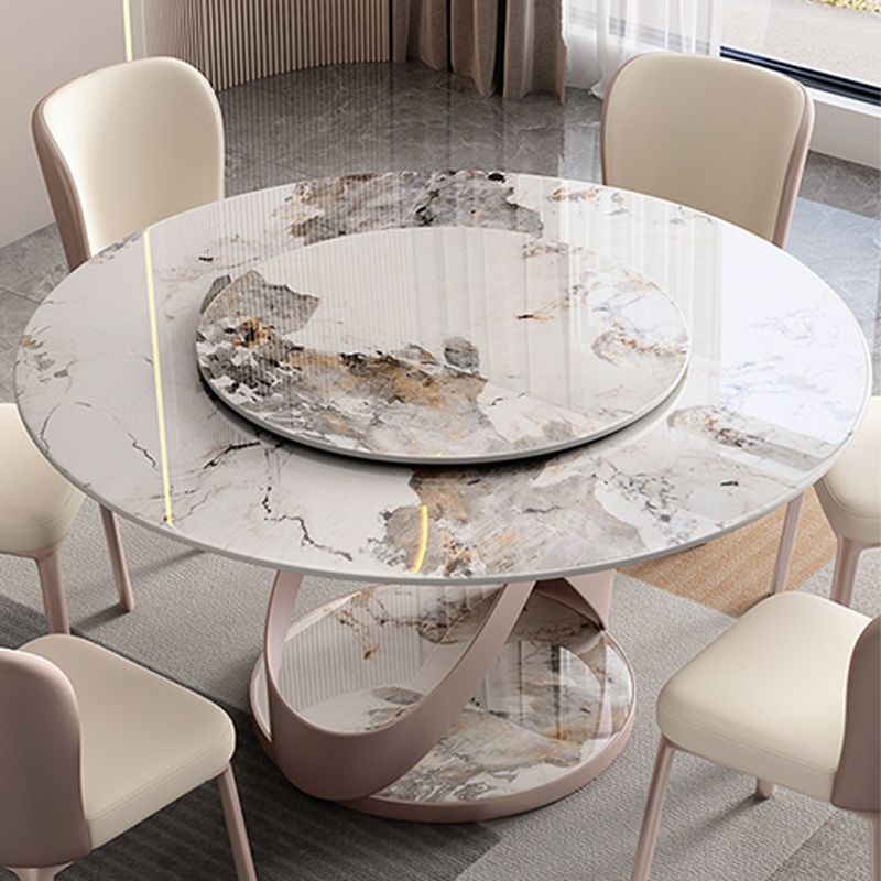 Contemporary Round Dining Table Steel Base Pedestal Table for Home Kitchen