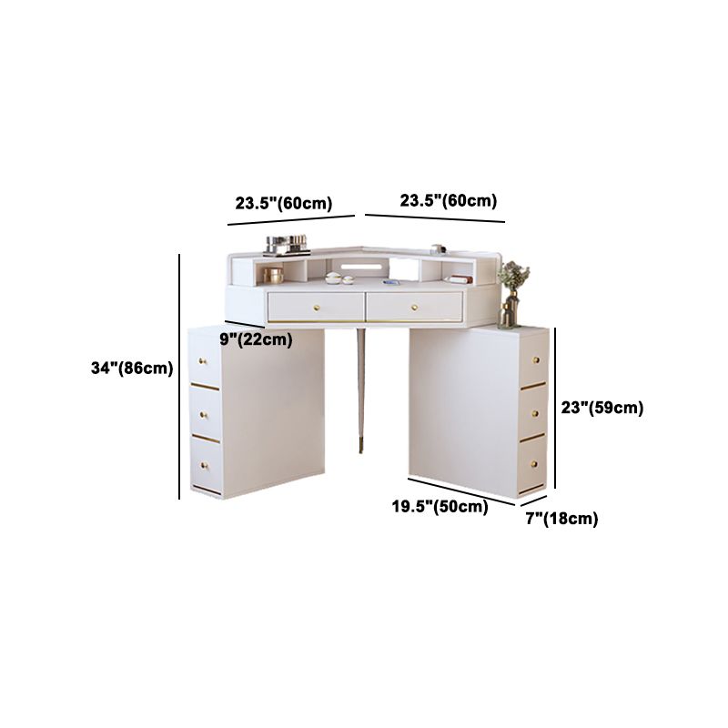 White Makeup Table Stool Set with Drawers for Bedroom 33.5" High