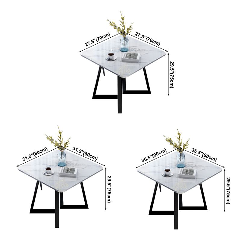Square Industrial Dining Table White Tone Fixed Table with Sintered Stone