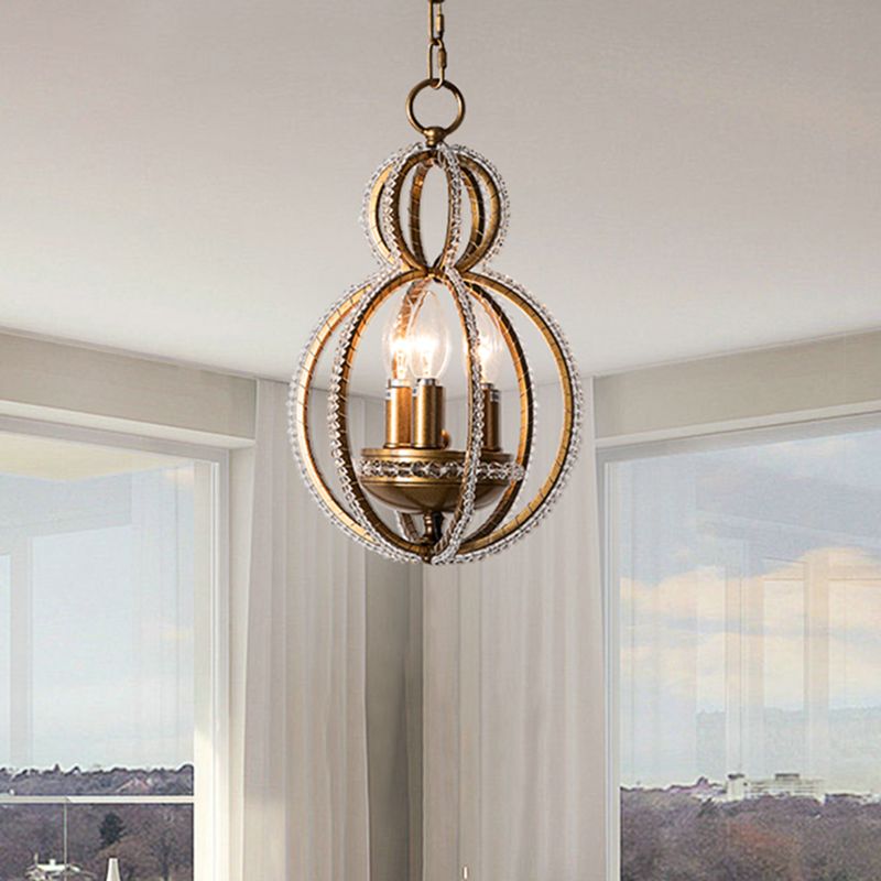 Inséré en bronze en cristal suspendu suspendu léger globe 3 bulbes modernisme suspendu lustre