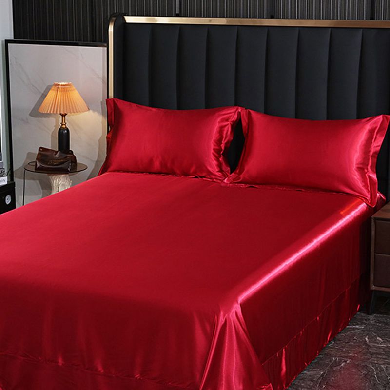 Elegant Fitted Sheet Modern Silk Ultra Soft Soild Bed Sheet Set