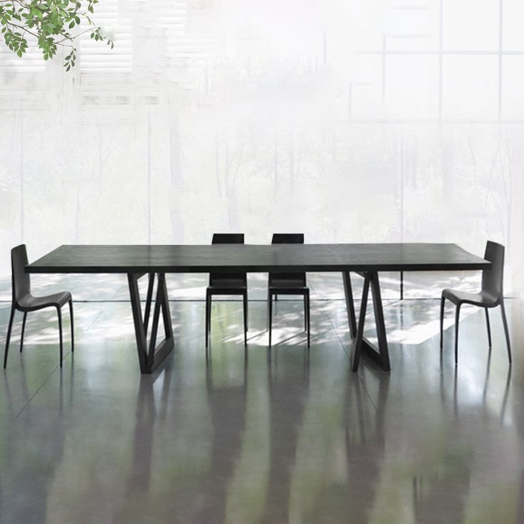 Industrial Pine Wood Table for Restaurant Rectangle Dining Table with Double Pedestal Base