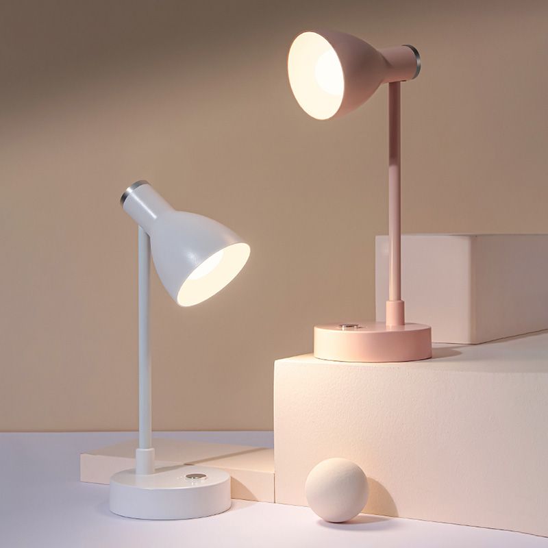 Lampada da tavolo Macaron con luce da lettura a LED per dormitorio con paralume in plastica a campana