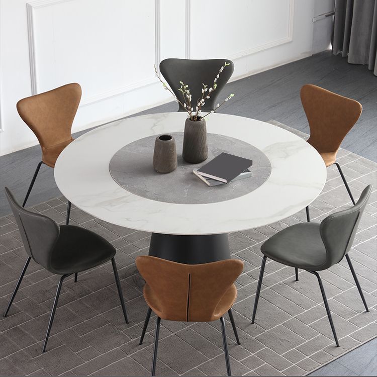Round Sintered Stone Dining Table Modern Turntable Furniture with Steel Pedestal Base