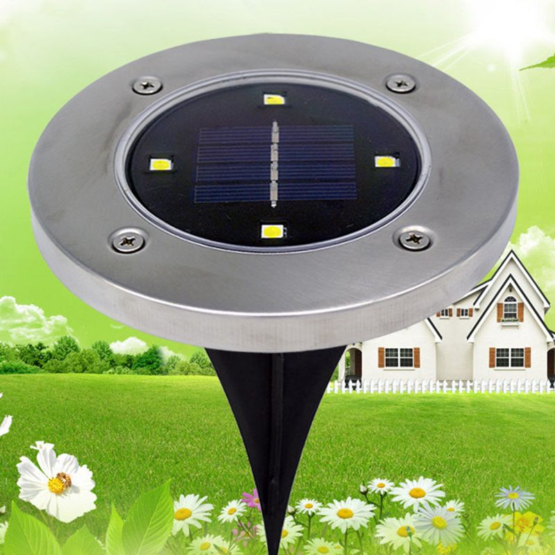 Round Solar Ground Lighting Decorative Metal Pathway LED Underground Light in Black