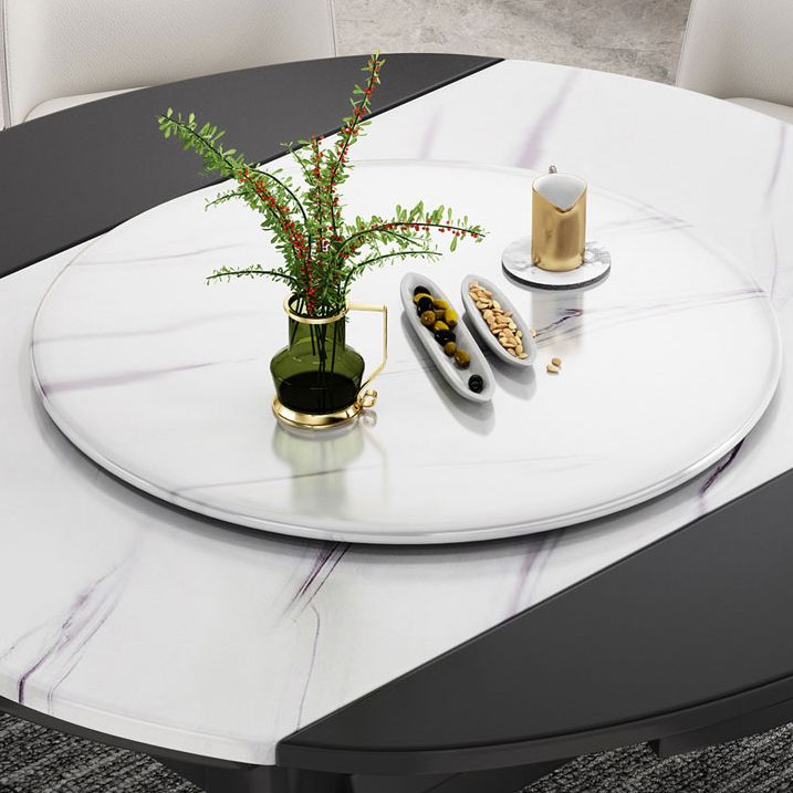Round Marble Dining Table Modern 4 Legs Dining Table with Leaf Extension