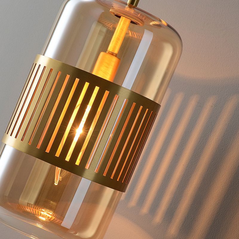 Postmodern Wall Light Fixture Brass Cylindrical Wall Sconce Lighting with Glass Shade