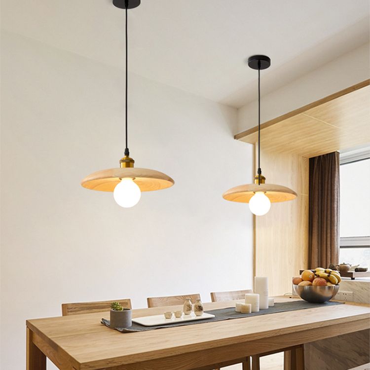 Wooden Circle Suspension Pendant Light Contemporary Style Wood Pendant Ceiling Light