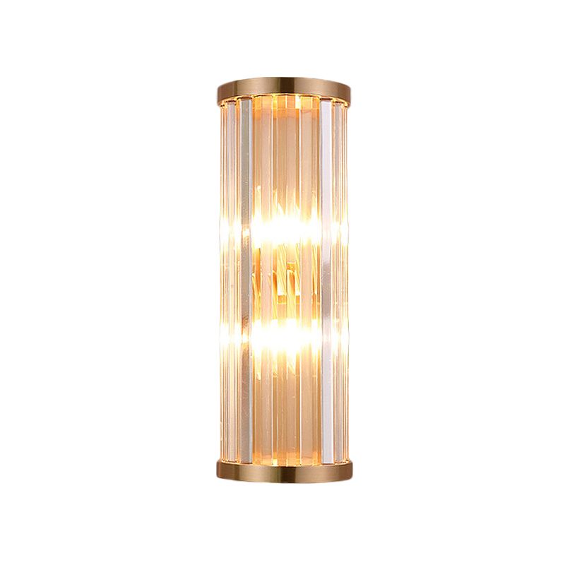 2-Bulb Elongated Round/Square Sconce Minimalist Clear Crystal Living Room Wall Lighting Fixture