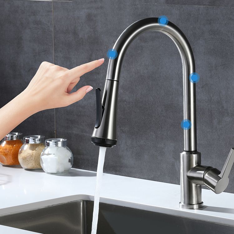 Touch Sensor Kitchen Bar Faucet Gooseneck Swivel Spout with Pull Down Sprayer