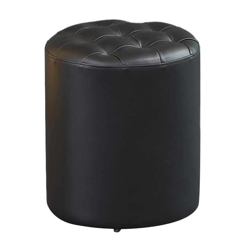 Contemporary Pouf Ottoman Genuine Leather Upholstered Tufted Solid Color Ottoman