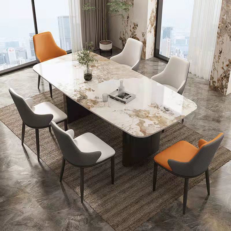 Contemporary Furniture Stone Rectangle Dining Room Table in White