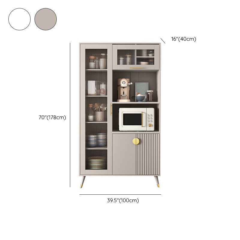 Ultra Modern Dining Hutch Glass Doors Faux Wood Storage Cabinet for Dining Room