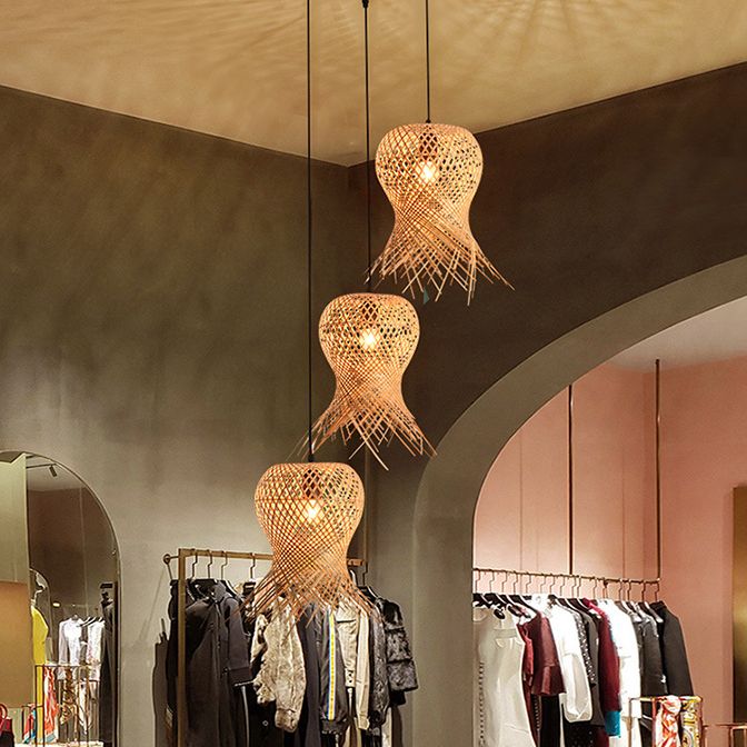 Chinese Handmade Pendant Lighting Fixtures Rattan Hanging Light for Restaurant