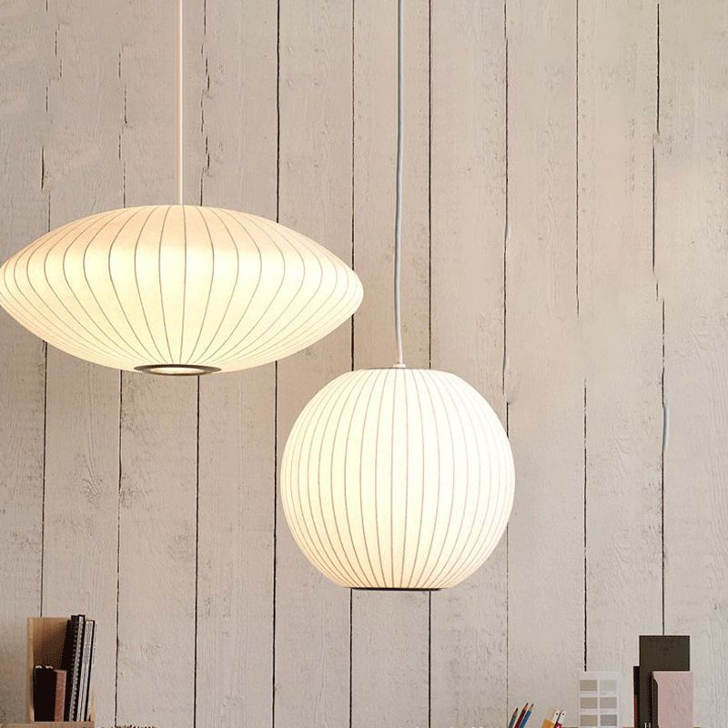 Pendante intérieure minimaliste, éclairage pendentif à 1 lumière en soie blanche pour restaurant
