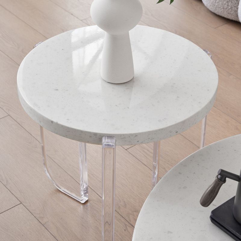 White Round Single Coffee Table Slate Cocktail Table with 3 Legs