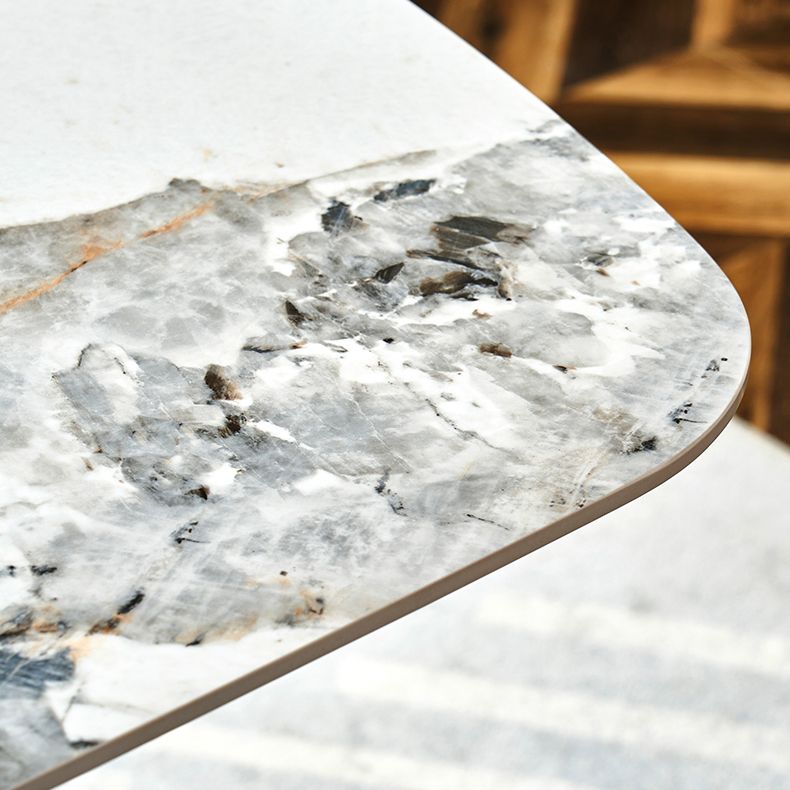 Modern Sintered Stone Table Set of 3/5 with Rectangle Table Dining Set with Black 3 Legs