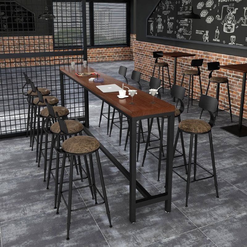 Industrial Faux Leather Dining Stools Armless Bar Stools with Black Metal Base