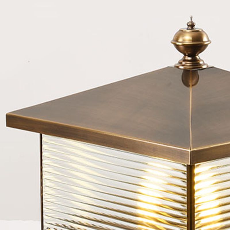 Square Shape Metal Pillar Lamp Modern Style Waterproof Outdoor Light in Bronze